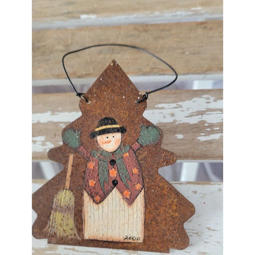 Snowman metal tree broom ornament access holiday tree crazy mountain